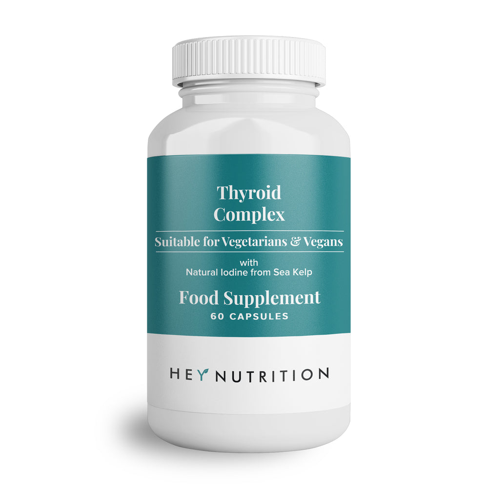 Hey Nutrition Thyroid Complex bottle product image on white background, supporting thyroid health naturally.